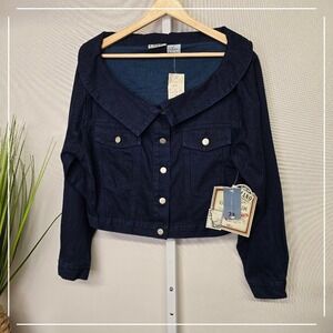 NWT Deadstock Vintage Stefano Denim Jacket Shrug Collared‎ Dark Wash Large